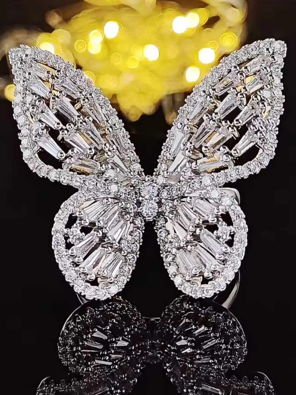 Neiman Marcus Silver Butterfly Crystal Statement Ring
